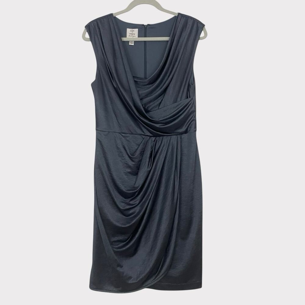 Suzi Chin For Maggy Boutique Vintage Silky Blue Shimmery Cowl Neck Dress